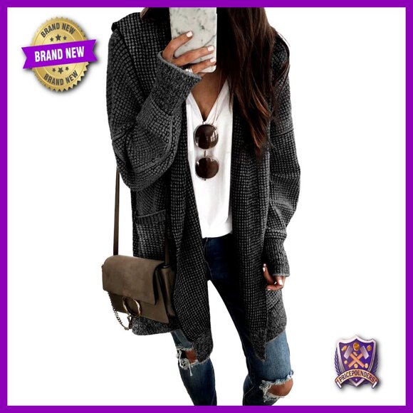Sweaters - Oversized Hooded Cardigan Chunky Knit Open Front Sweater Coat Fall Fashion
